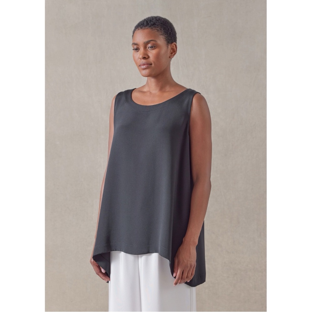 ESKANDAR Silk A-Line Shell Tank Top - Long in Black